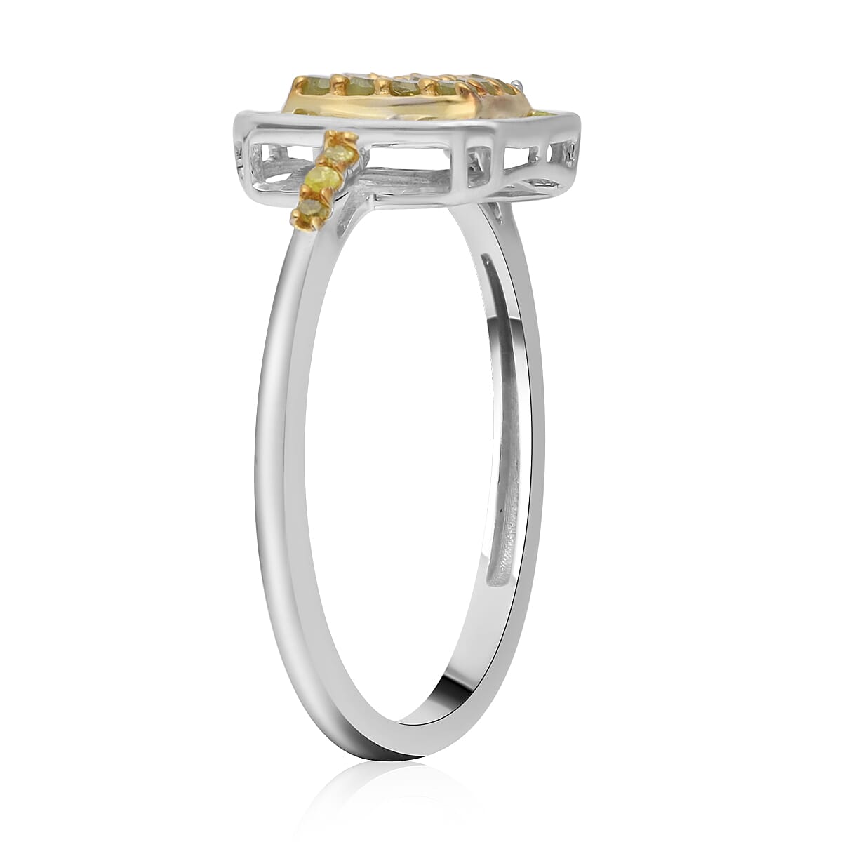 Yellow Diamond Cluster Ring in Platinum Over Sterling Silver (Size 7.0) 0.50 ctw image number 3