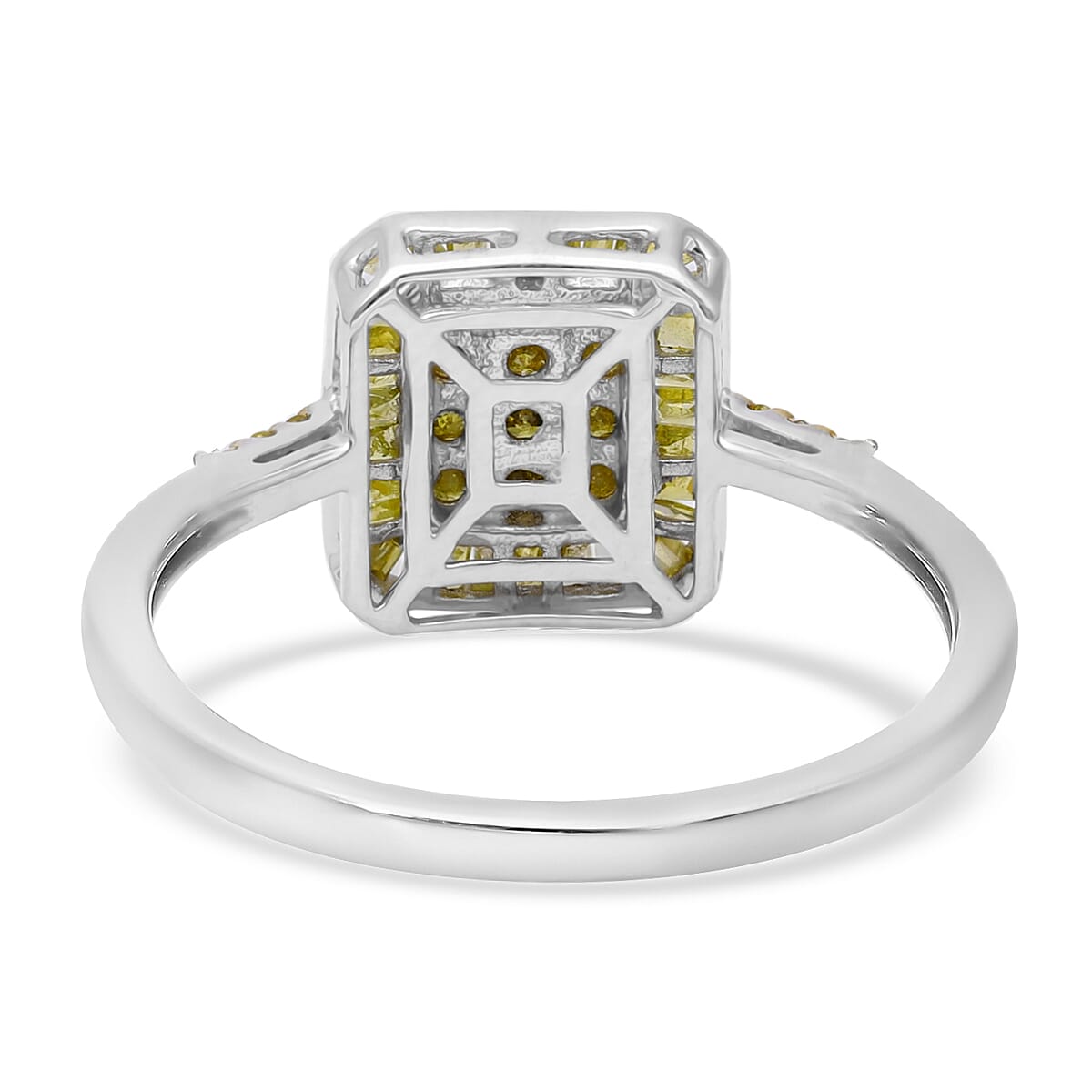 Yellow Diamond Cluster Ring in Platinum Over Sterling Silver (Size 7.0) 0.50 ctw image number 4