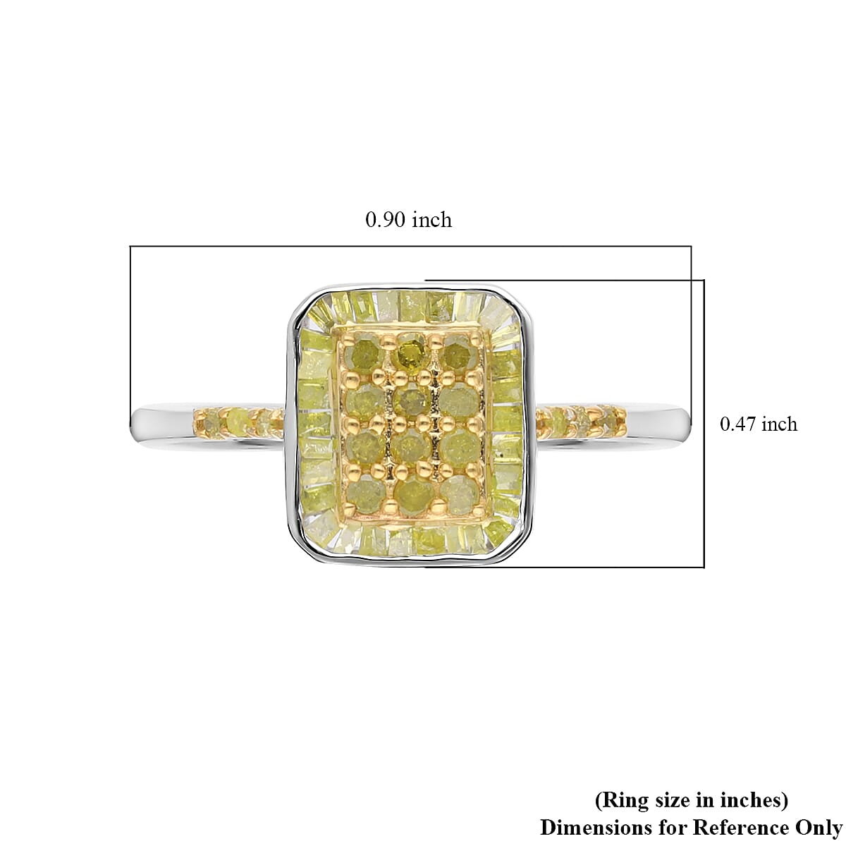 Yellow Diamond Cluster Ring in Platinum Over Sterling Silver (Size 7.0) 0.50 ctw image number 5
