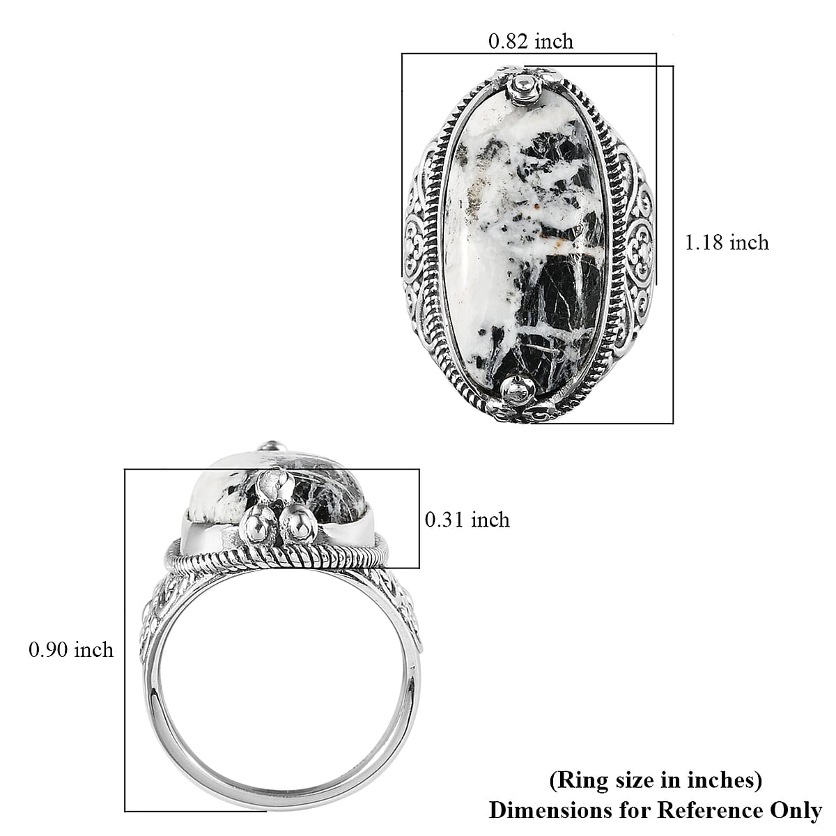 White Buffalo Solitaire Ring in Sterling Silver (Size 6.0) 14.40 ctw image number 5