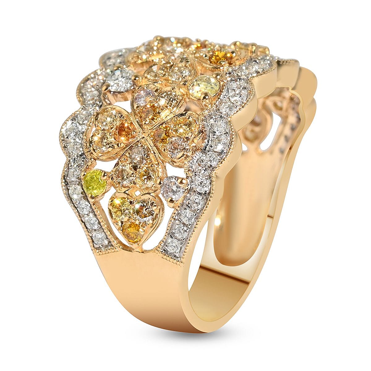 14K Yellow Gold Natural Pink, Yellow and White Diamond Band Ring (Size 8.0) 5.10 Grams 1.25 ctw image number 3