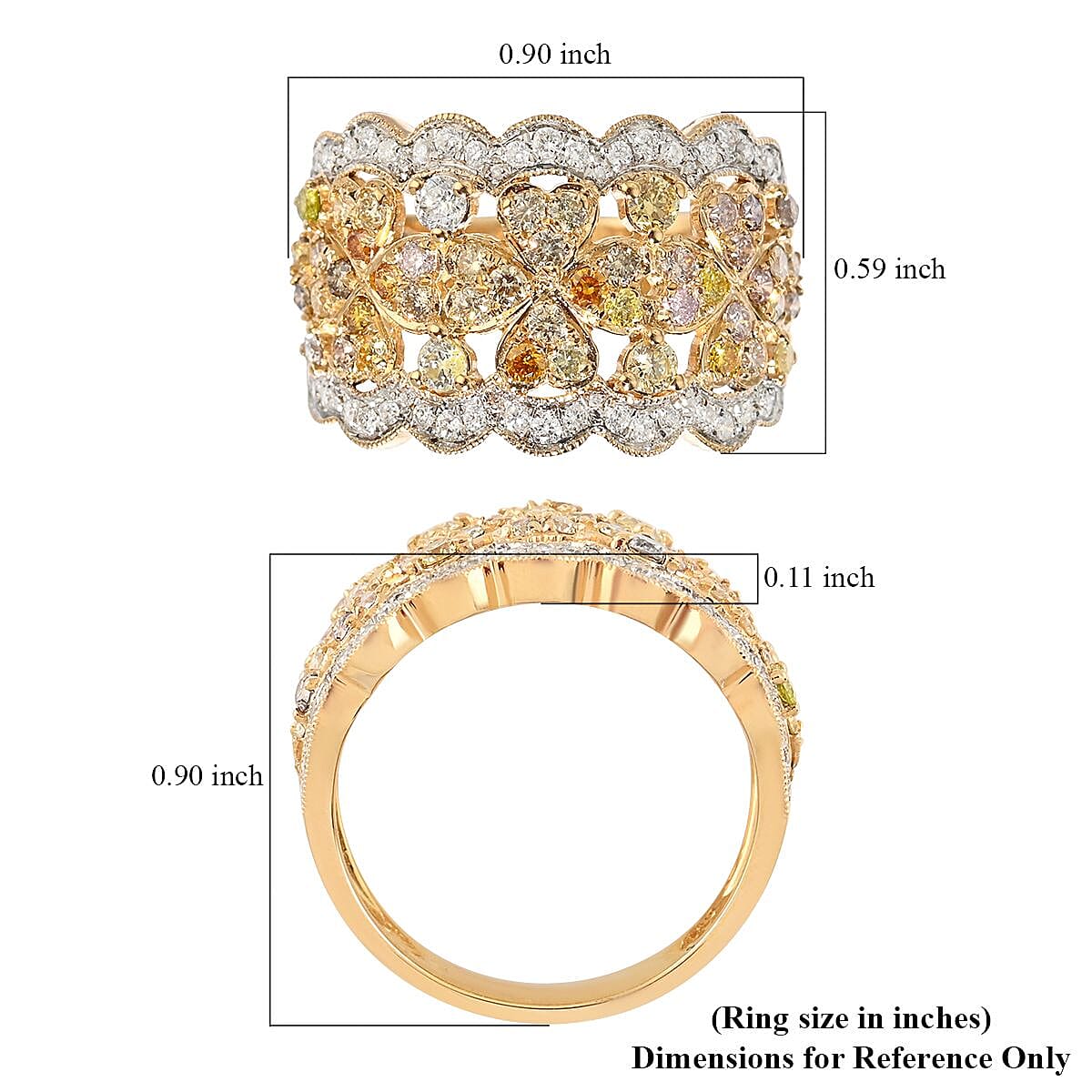 14K Yellow Gold Natural Pink, Yellow and White Diamond Band Ring (Size 8.0) 5.10 Grams 1.25 ctw image number 4