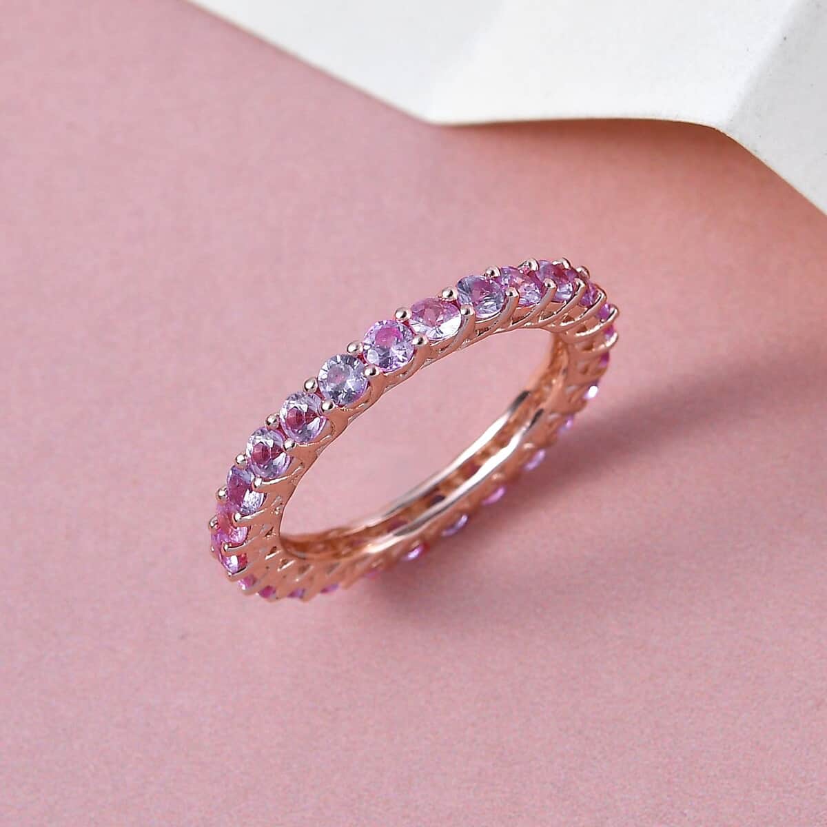 Madagascar Pink Sapphire Eternity Band Ring in Vermeil Rose Gold Over Sterling Silver (Size 7.0) 2.00 ctw image number 1