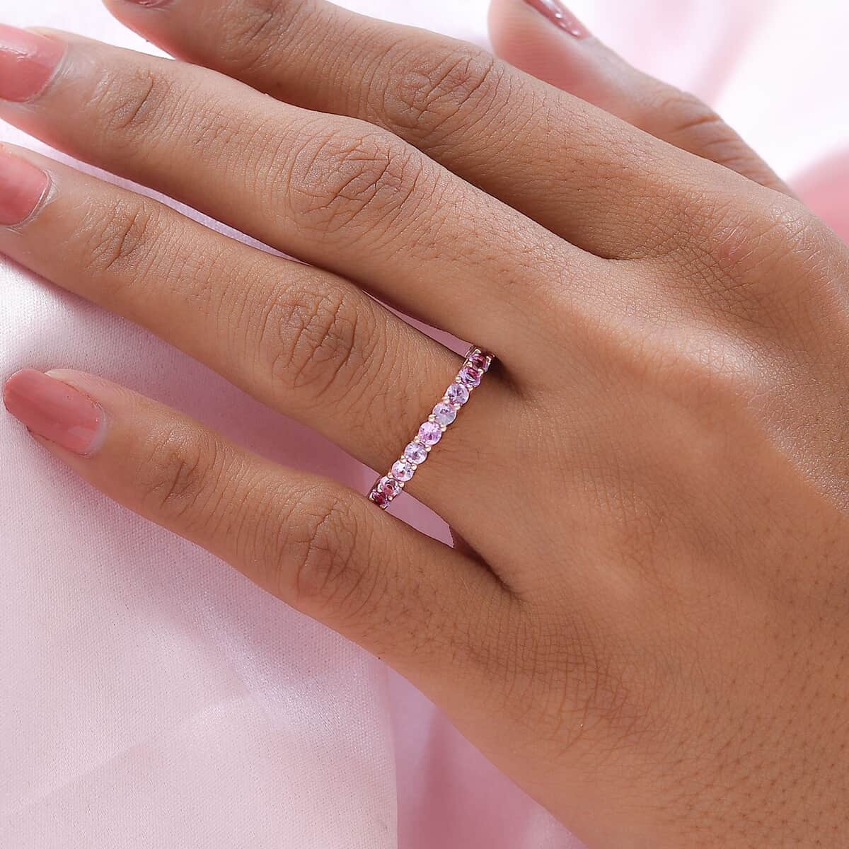 Madagascar Pink Sapphire Eternity Band Ring in Vermeil Rose Gold Over Sterling Silver (Size 7.0) 2.00 ctw image number 2