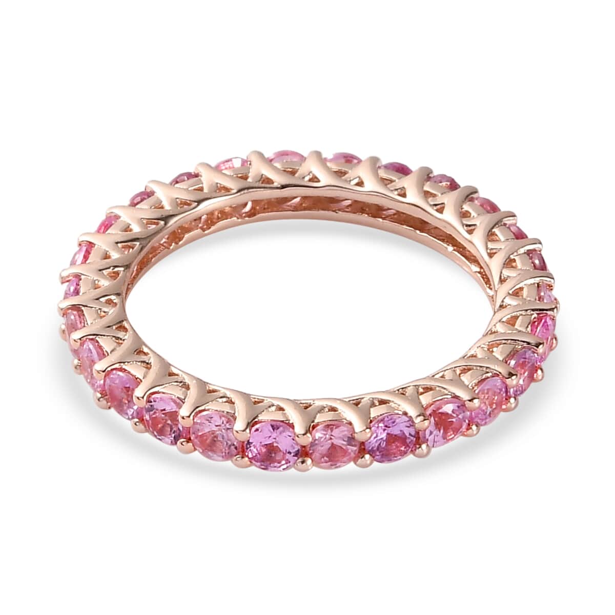 Madagascar Pink Sapphire Eternity Band Ring in Vermeil Rose Gold Over Sterling Silver (Size 7.0) 2.00 ctw image number 4