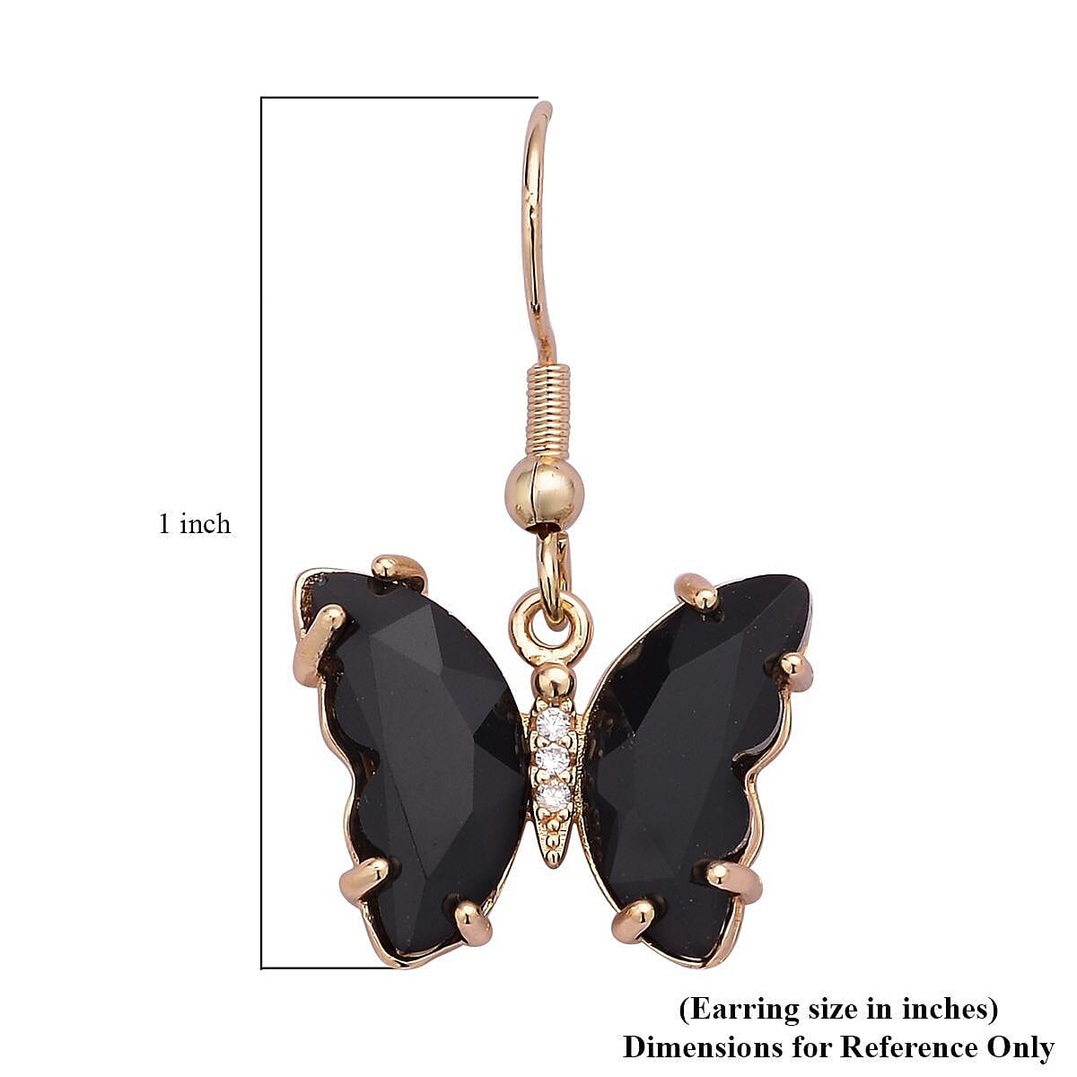 Simulated Black Sapphire and Simulated Diamond Butterfly Earrings in Goldtone image number 4