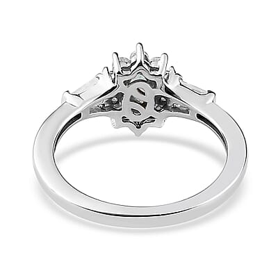 Ethiopian Emerald and White Zircon Floral Ring in Platinum Over Sterling Silver (Size 10.0) 0.75 ctw