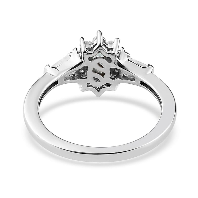 Ethiopian Emerald and White Zircon Floral Ring in Platinum Over Sterling Silver (Size 10.0) 0.75 ctw