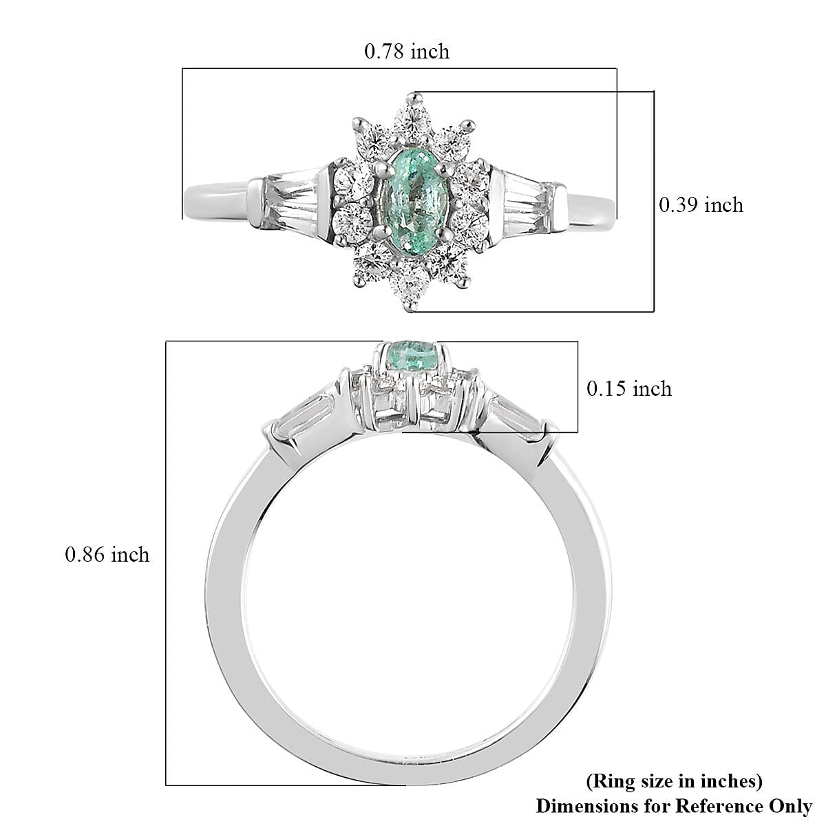 Ethiopian Emerald, Natural White Zircon Floral Ring in Platinum Over Sterling Silver (Size 10.0) 0.75 ctw