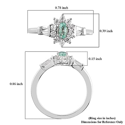 Ethiopian Emerald and White Zircon Floral Ring in Platinum Over Sterling Silver (Size 10.0) 0.75 ctw