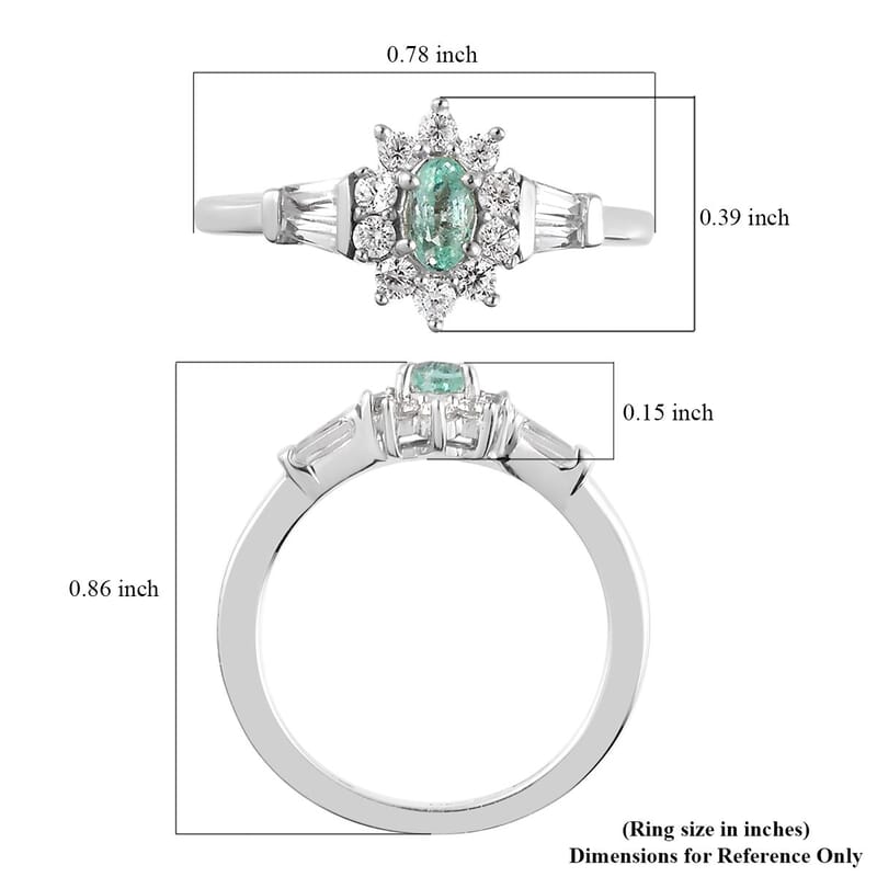 Ethiopian Emerald and White Zircon Floral Ring in Platinum Over Sterling Silver (Size 10.0) 0.75 ctw