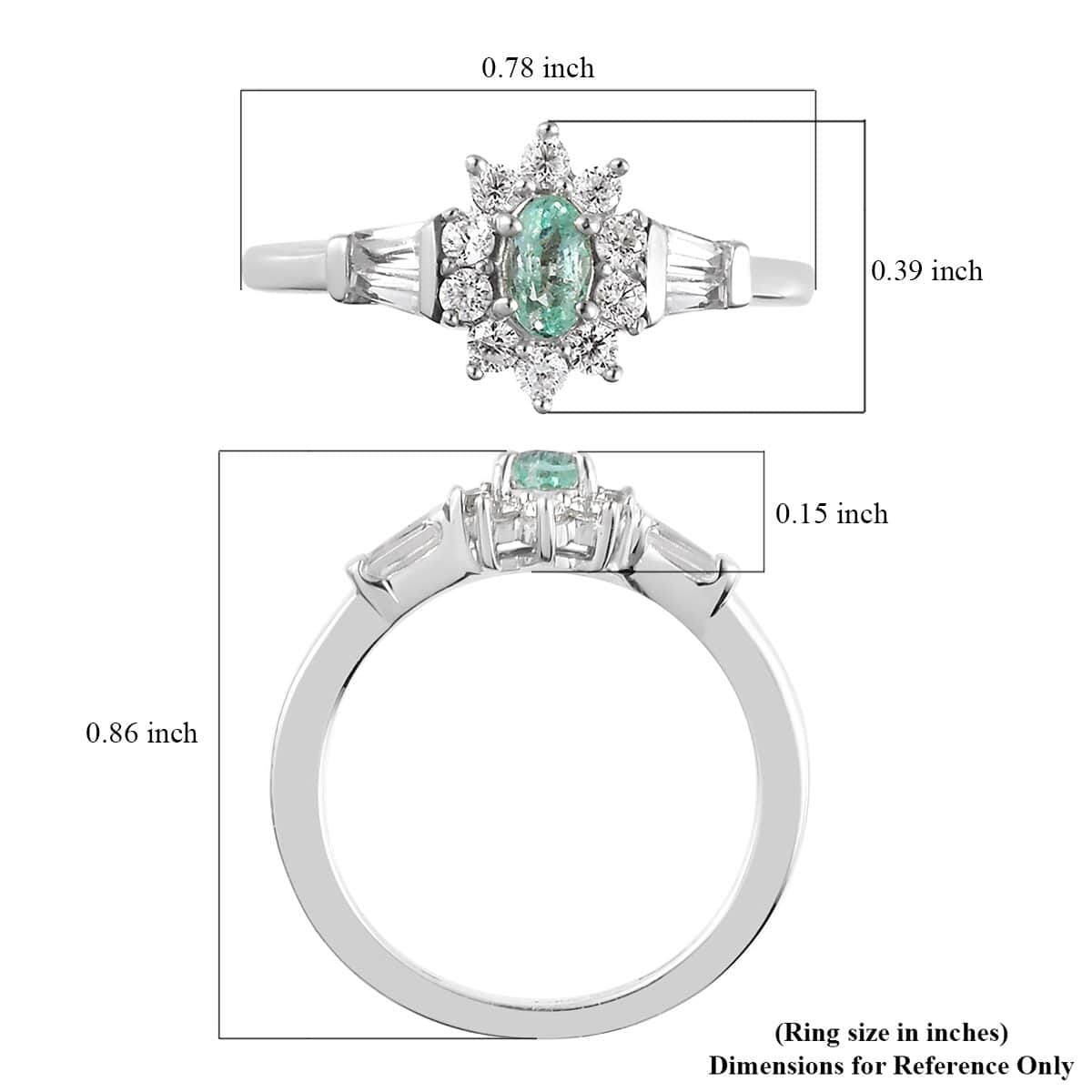 Ethiopian Emerald and White Zircon Floral Ring in Platinum Over Sterling Silver (Size 7.0) 0.75 ctw image number 5