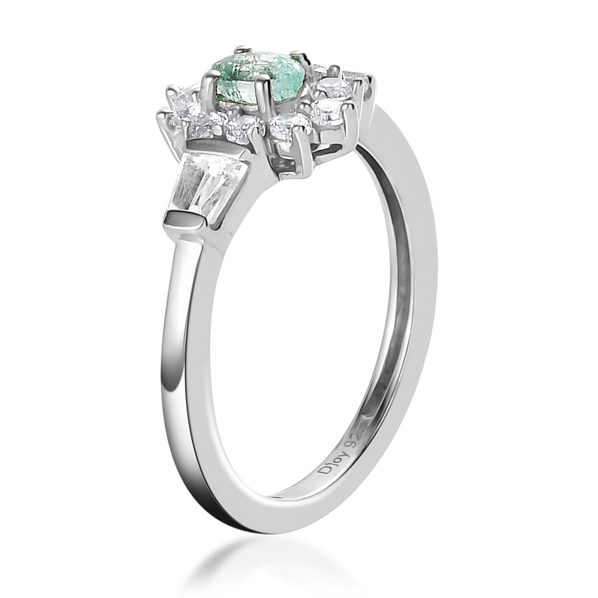 Ethiopian Emerald and White Zircon Floral Ring in Platinum Over Sterling Silver (Size 8.0) 0.75 ctw image number 3