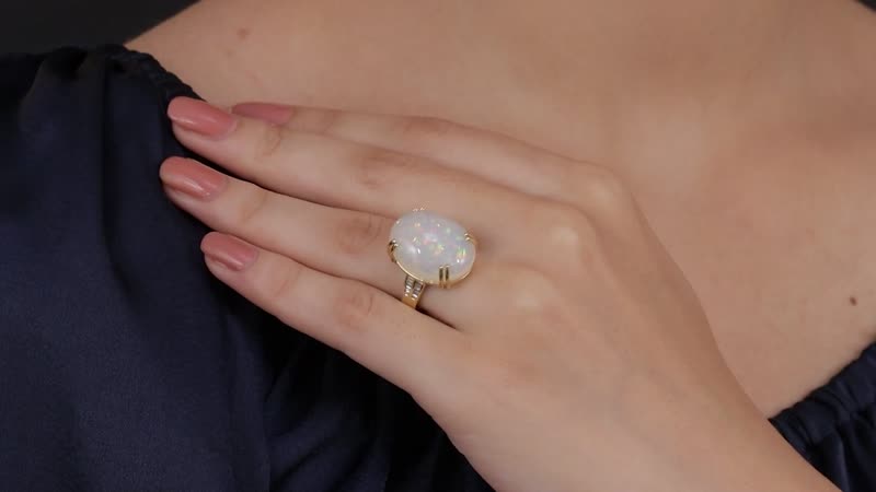 Doorbuster LUXORO 10K Yellow Gold AAA Ethiopian Welo Opal and G-H I3 Diamond Ring (Size 10.0) 3.40 Grams 10.65 ctw image number 0 Doorbuster LUXORO 10K Yellow Gold AAA Ethiopian Welo Opal a