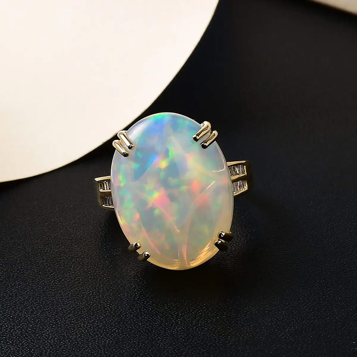 Luxoro 10K Yellow Gold AAA Ethiopian Welo Opal and G-H I3 Diamond Ring (Size 6.0) 11.65 ctw image number 1