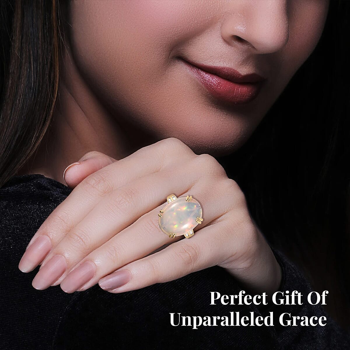 Luxoro 10K Yellow Gold AAA Ethiopian Welo Opal and G-H I3 Diamond Ring (Size 6.0) 11.65 ctw image number 5