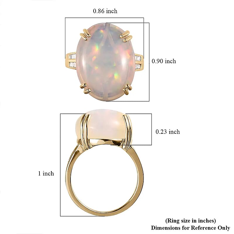 Luxoro 10K Yellow Gold AAA Ethiopian Welo Opal and G-H I3 Diamond Ring (Size 9.0) 11.65 ctw