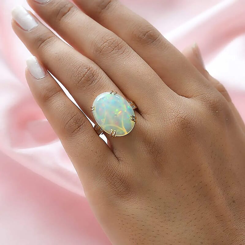 Luxoro 10K Yellow Gold AAA Ethiopian Welo Opal and G-H I3 Diamond Ring (Size 9.0) 11.65 ctw