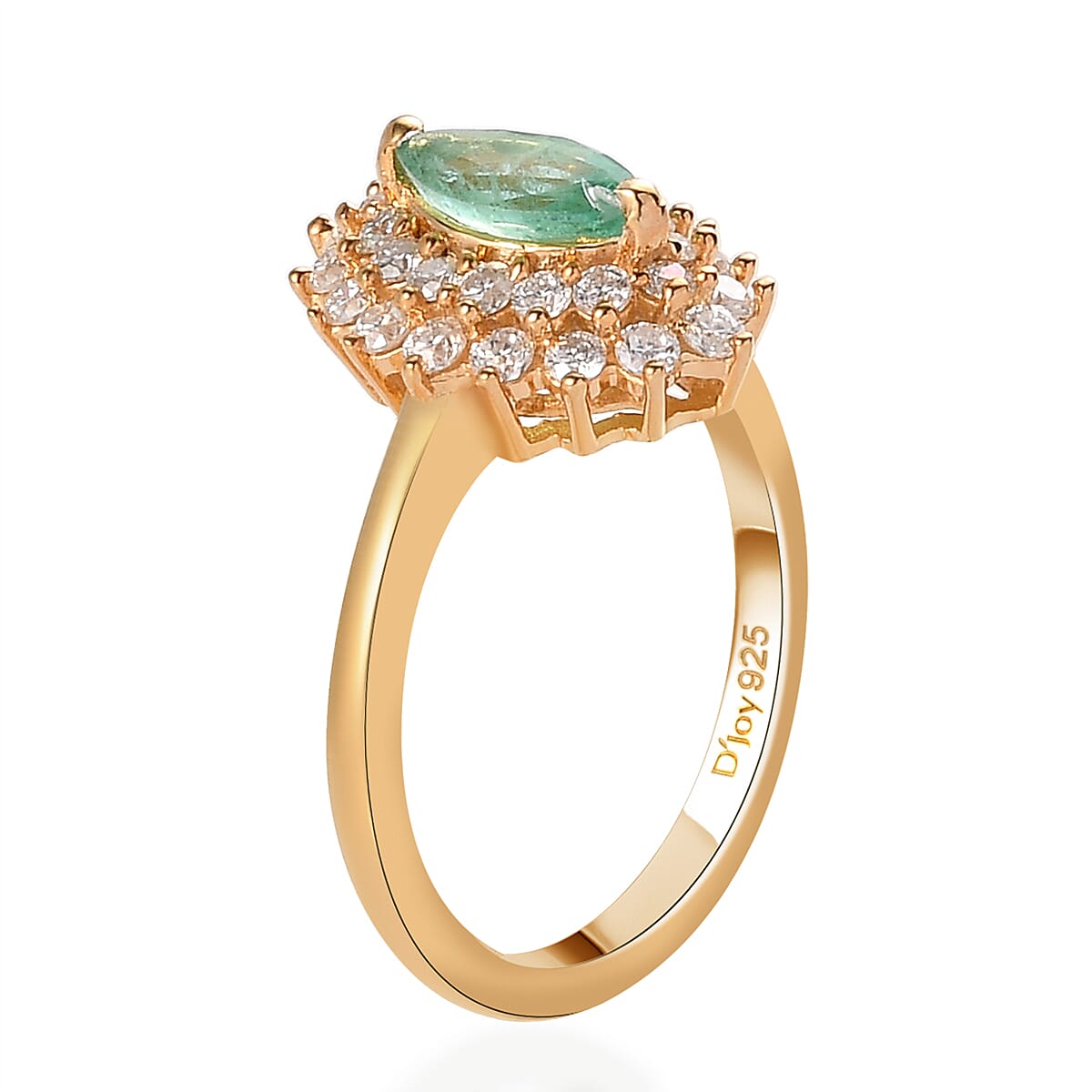 Ethiopian Emerald and Moissanite VS-EF Double Halo Ring in Vermeil Yellow Gold Over Sterling Silver 1.00 ctw image number 3