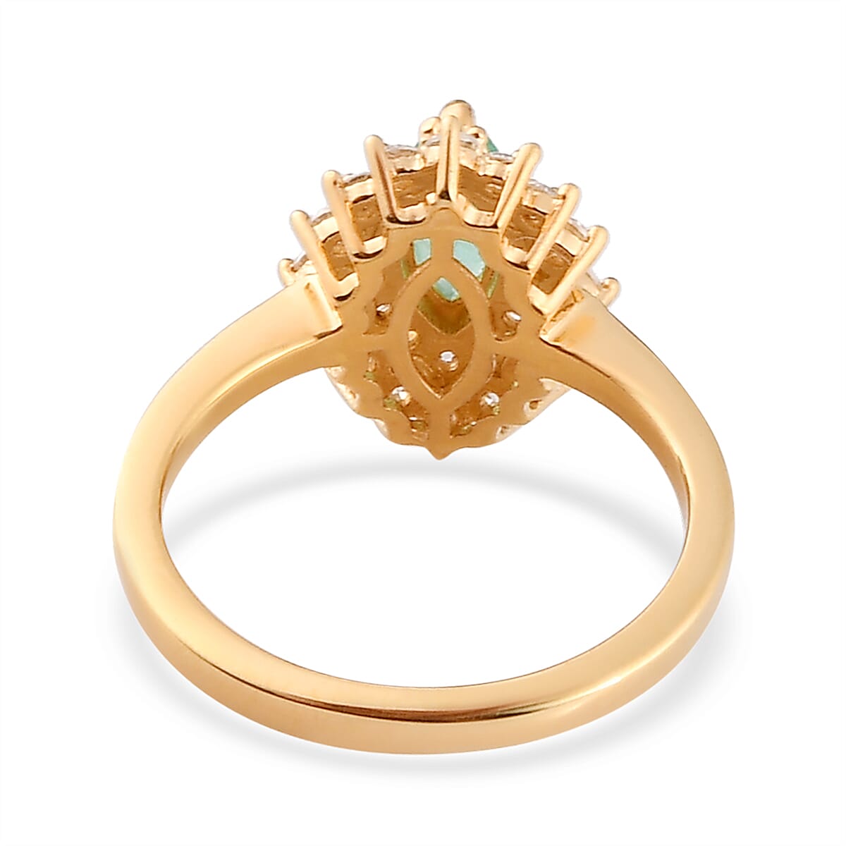 Ethiopian Emerald and Moissanite Double Halo Ring in Vermeil Yellow Gold Over Sterling Silver (Size 6.0) 1.00 ctw image number 4