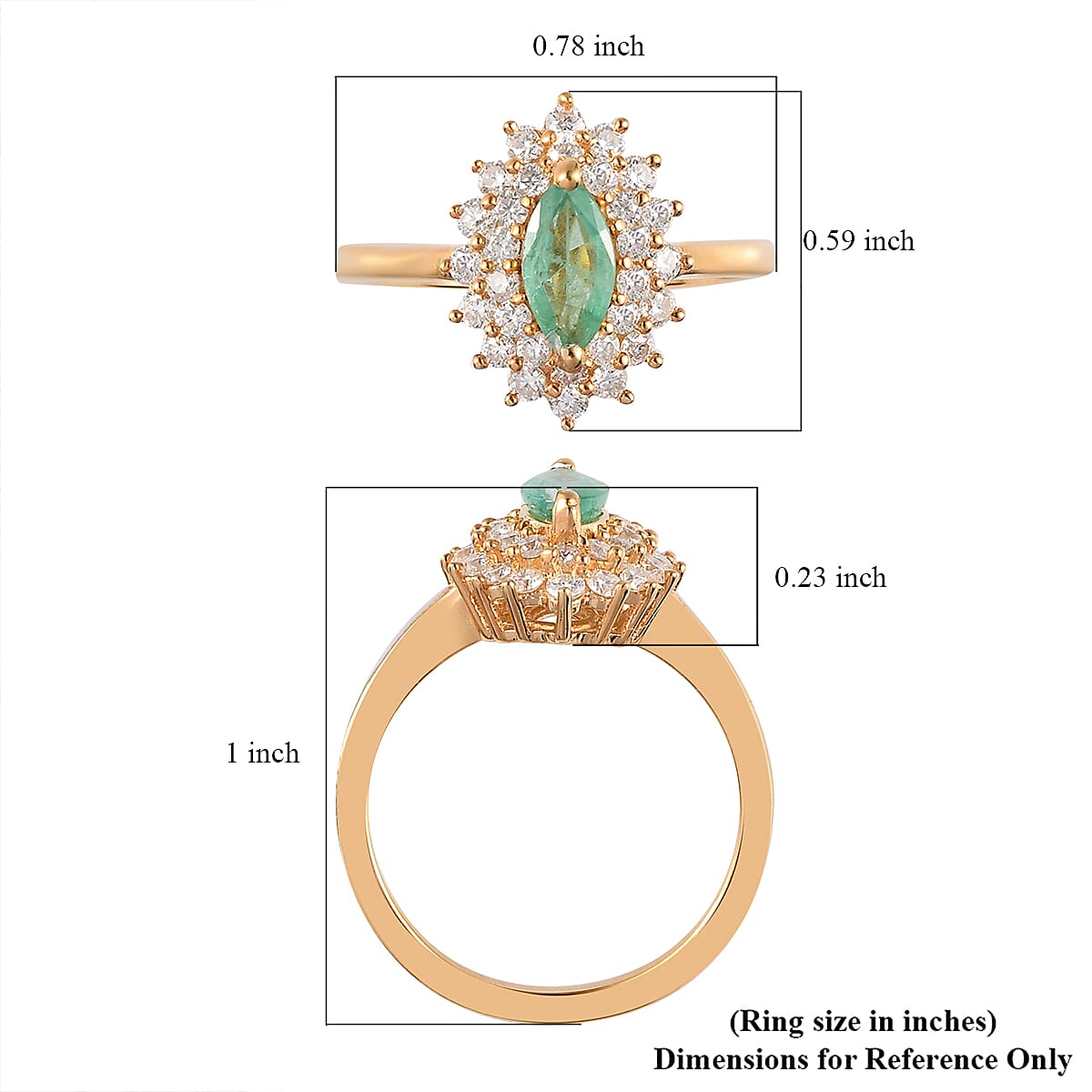 Ethiopian Emerald and Moissanite Double Halo Ring in Vermeil Yellow Gold Over Sterling Silver (Size 6.0) 1.00 ctw image number 5