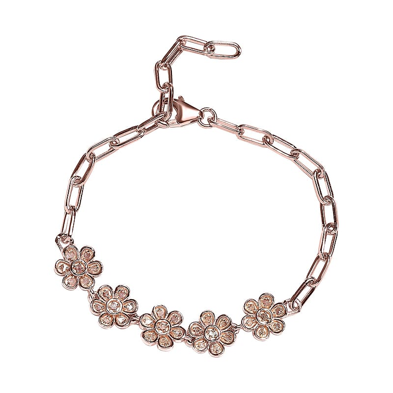 Uncut Natural Pink Diamond Paper Clip Chain Bracelet in Vermeil Rose Gold Over Sterling Silver (7.25 In) 0.30 ctw