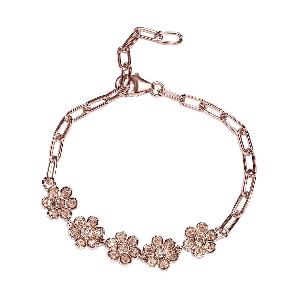 Uncut Natural Pink Diamond Paper Clip Chain Bracelet in Vermeil Rose Gold Over Sterling Silver (7.25 In) 0.30 ctw image number 0