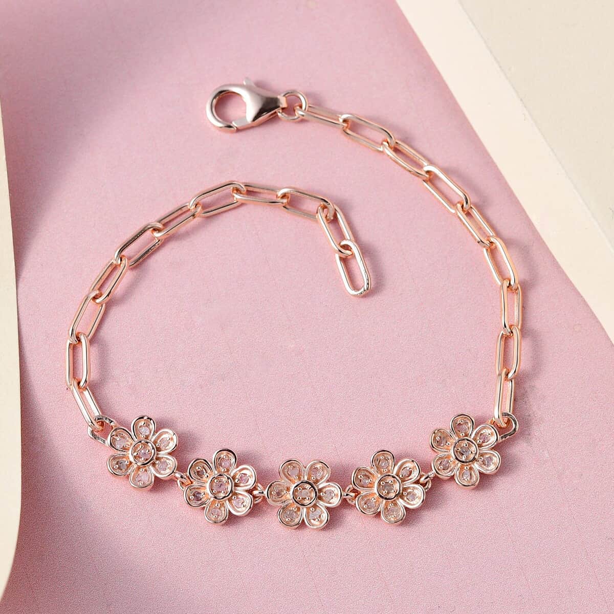 Uncut Natural Pink Diamond Paper Clip Chain Bracelet in Vermeil Rose Gold Over Sterling Silver (7.25 In) 0.30 ctw image number 1