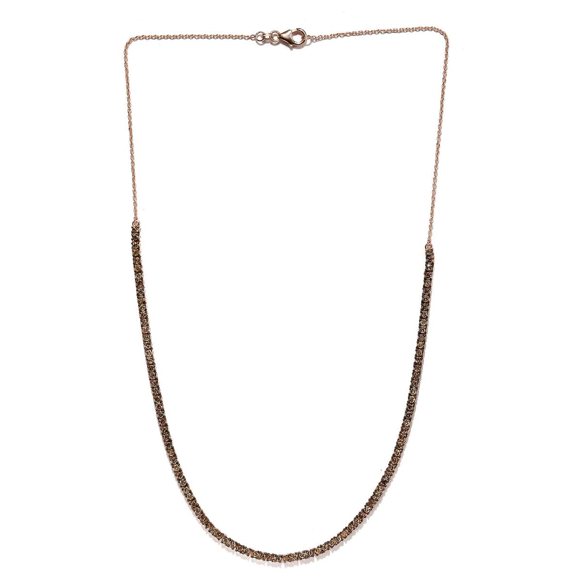 Natural Champagne Diamond Tennis Necklace 20 Inches in Vermeil Rose Gold Over Sterling Silver 4.85 ctw image number 0