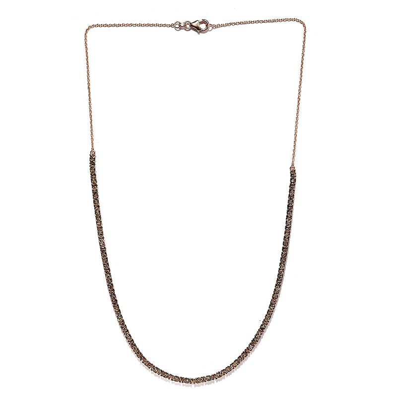 Natural Champagne Diamond Tennis Necklace 20 Inches in Vermeil Rose Gold Over Sterling Silver 4.85 ctw