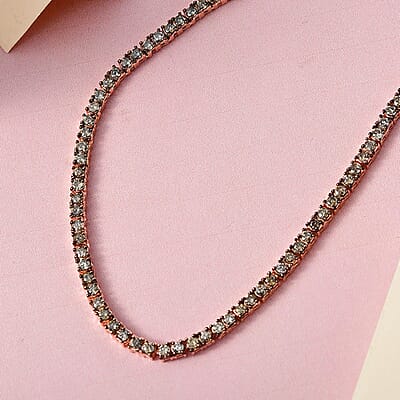 Natural Champagne Diamond Tennis Necklace 20 Inches in Vermeil Rose Gold Over Sterling Silver 4.85 ctw