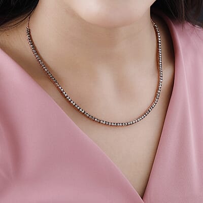 Natural Champagne Diamond Tennis Necklace 20 Inches in Vermeil Rose Gold Over Sterling Silver 4.85 ctw