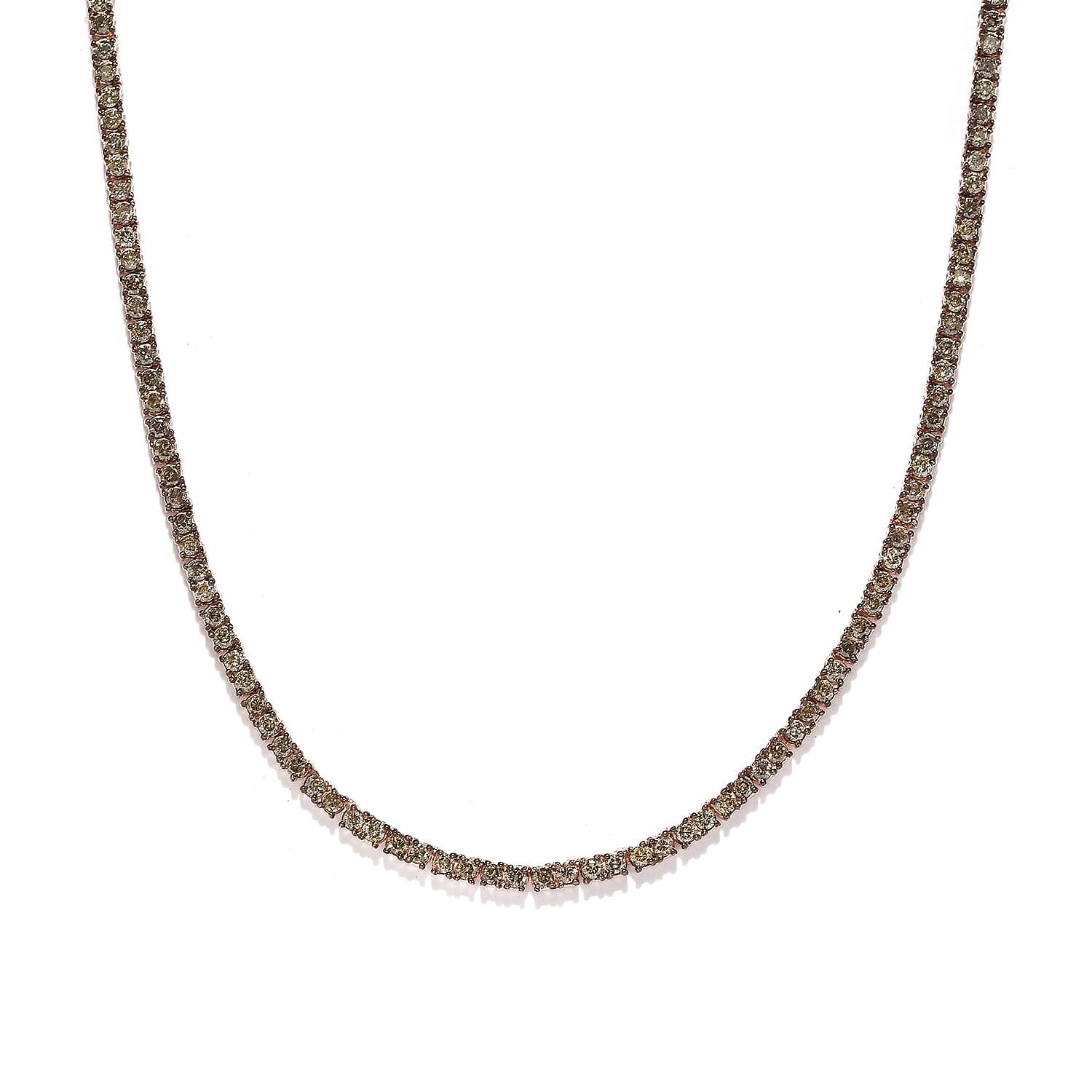 Natural Champagne Diamond Tennis Necklace 20 Inches in Vermeil Rose Gold Over Sterling Silver 4.85 ctw