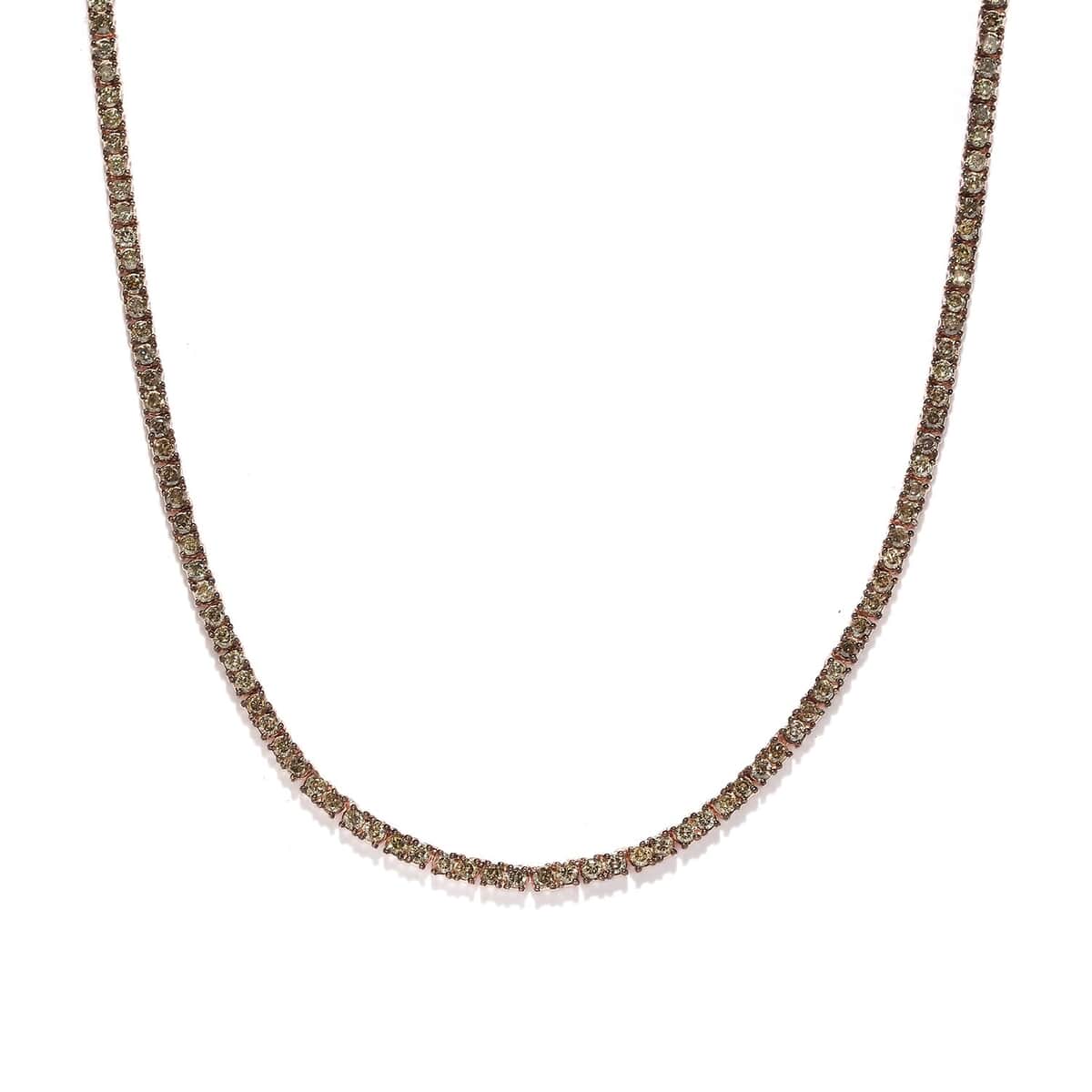 Natural Champagne Diamond Tennis Necklace 20 Inches in Vermeil Rose Gold Over Sterling Silver 4.85 ctw image number 3