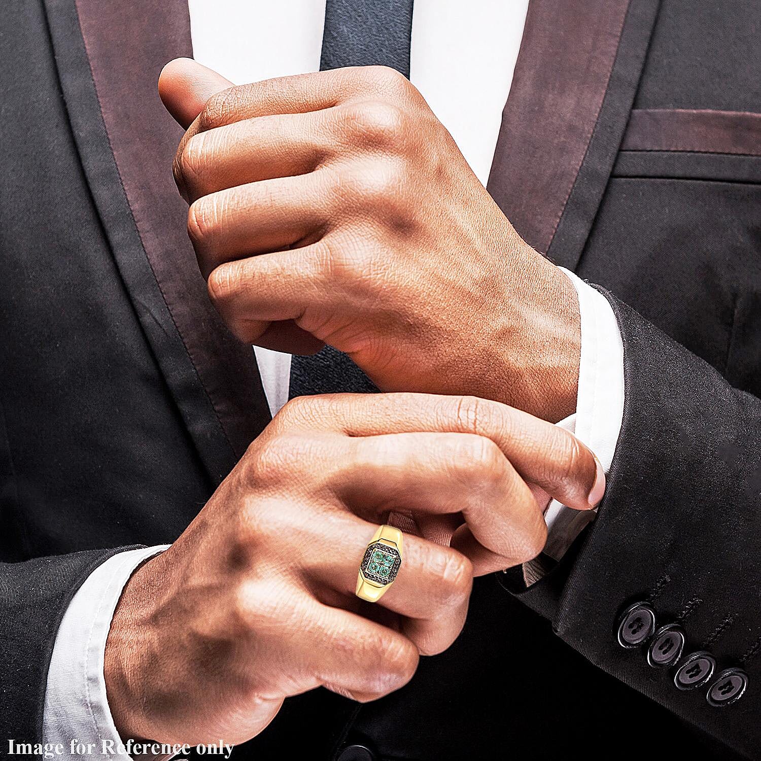 カルメン　グリーン Buy Ethiopian Emerald and Brown Zircon Men's Ring in Rhodium