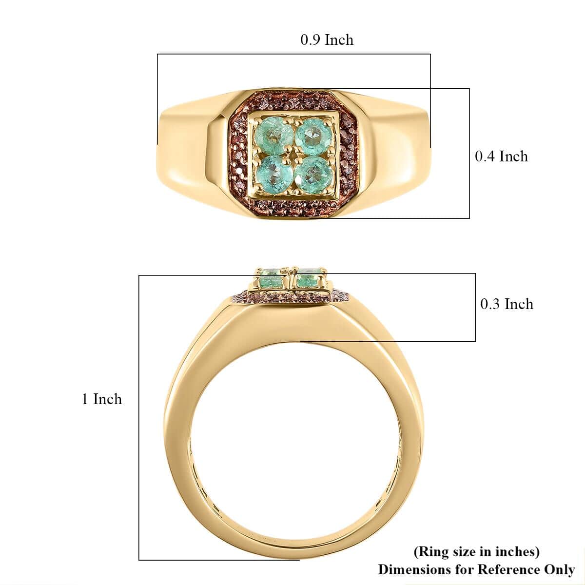 Ethiopian Emerald and Brown Zircon Men's Ring in Rhodium and Vermeil Yellow Gold Over Sterling Silver 7 Grams 0.60 ctw image number 5