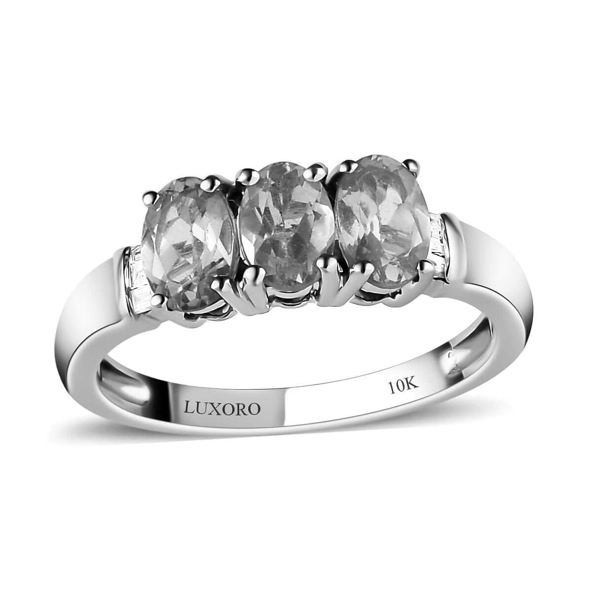 LUXORO 10K White Gold Premium Madagascar Paraiba Apatite, Diamond Trilogy Ring (Size 10.0) (2.50 g) 1.47 ctw image number 0