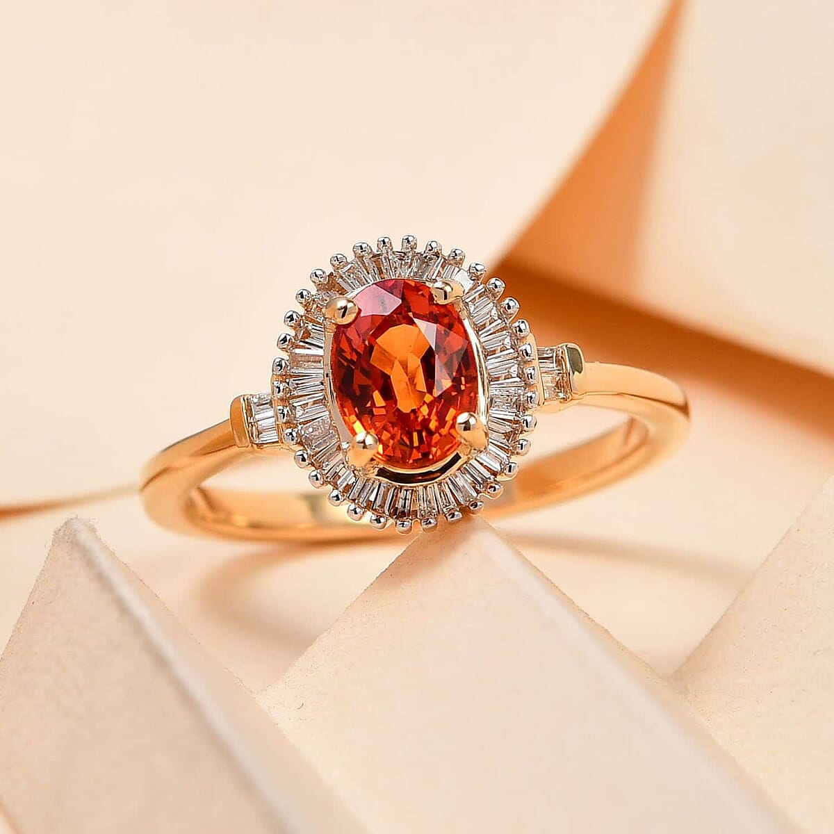 Iliana 18K Yellow Gold AAA Songea Sapphire and G-H SI Diamond Halo Ring (Size 8.0) 1.30 ctw image number 1