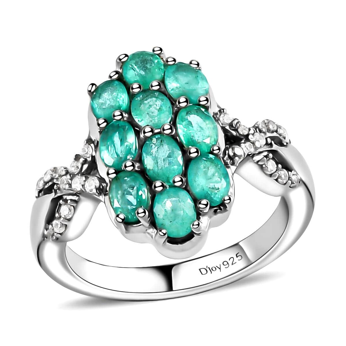Ethiopian Emerald and Natural White Zircon Ring in Platinum Over Sterling Silver (Size 10.0) 1.80 ctw image number 0