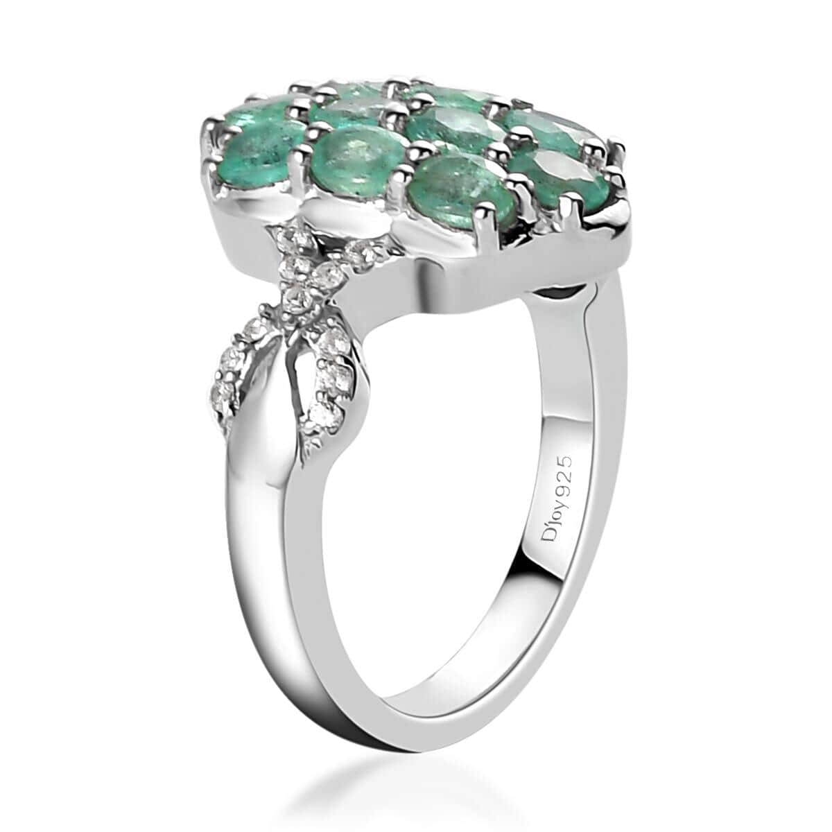 Ethiopian Emerald and Natural White Zircon Ring in Platinum Over Sterling Silver (Size 10.0) 1.80 ctw image number 3