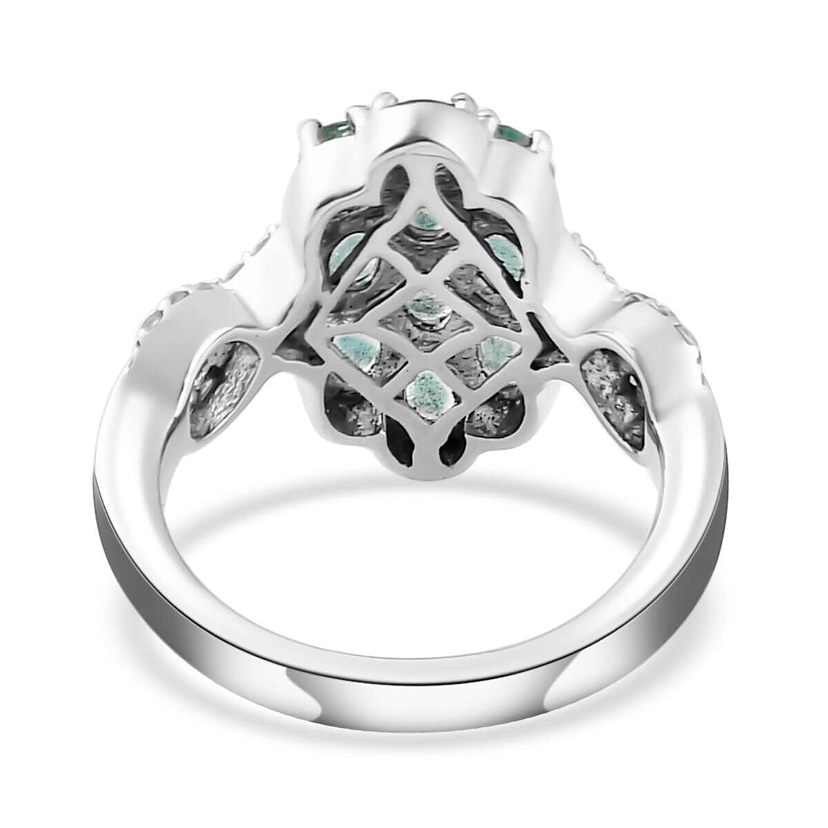 Ethiopian Emerald and Natural White Zircon Ring in Platinum Over Sterling Silver (Size 10.0) 1.80 ctw image number 4
