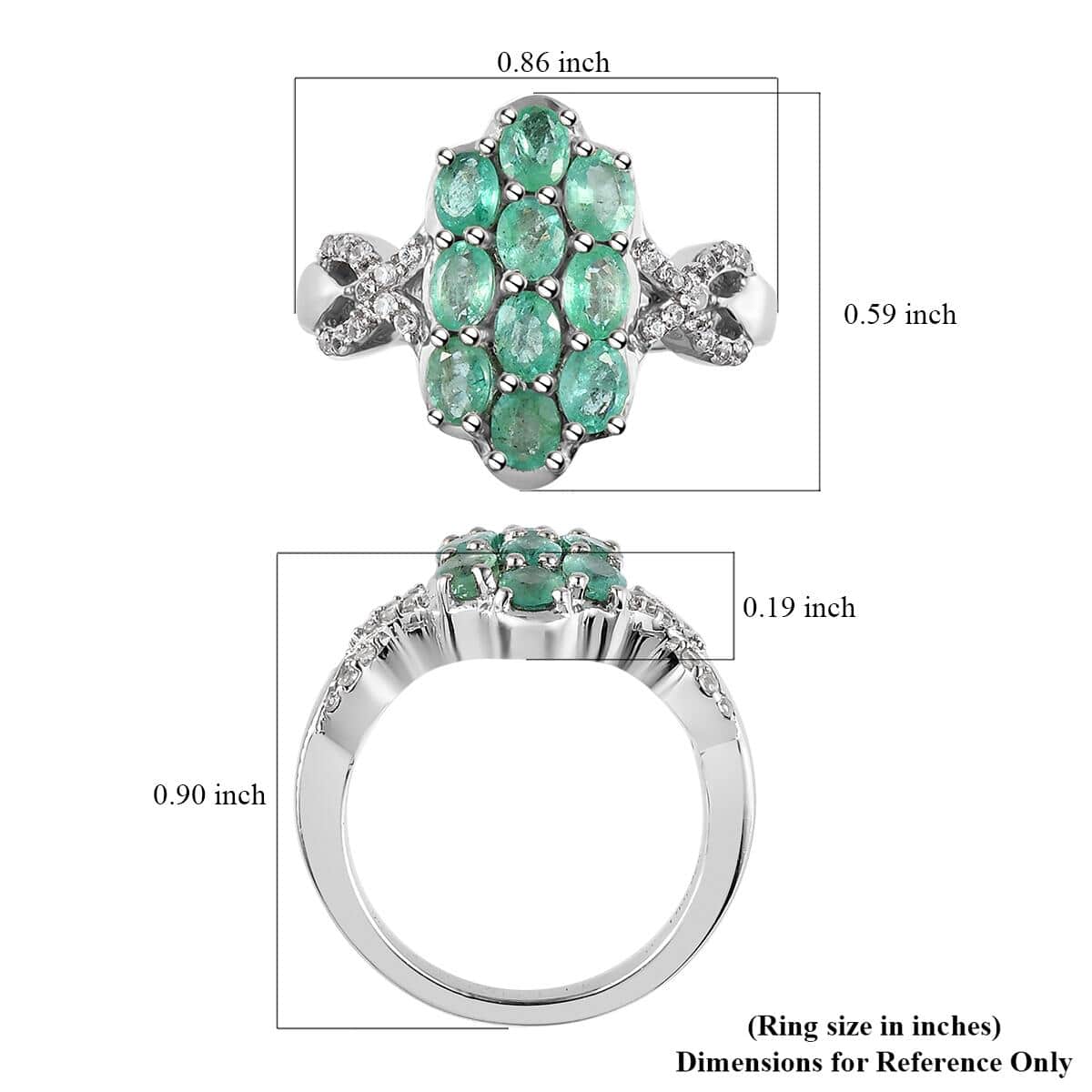 Ethiopian Emerald and Natural White Zircon Ring in Platinum Over Sterling Silver (Size 10.0) 1.80 ctw image number 5