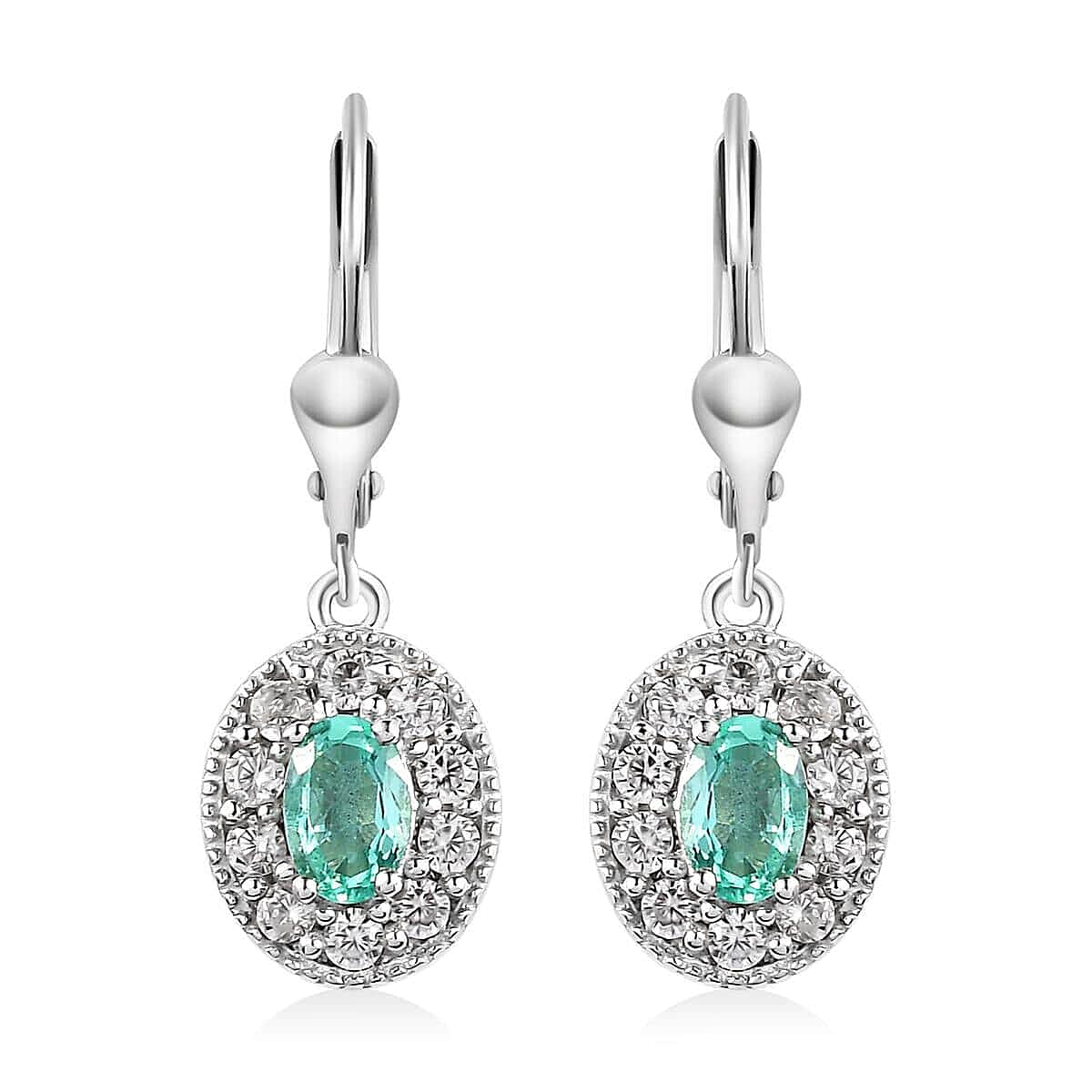 Ethiopian Emerald and White Zircon Lever Back Earrings in Platinum Over Sterling Silver 1.85 ctw image number 0