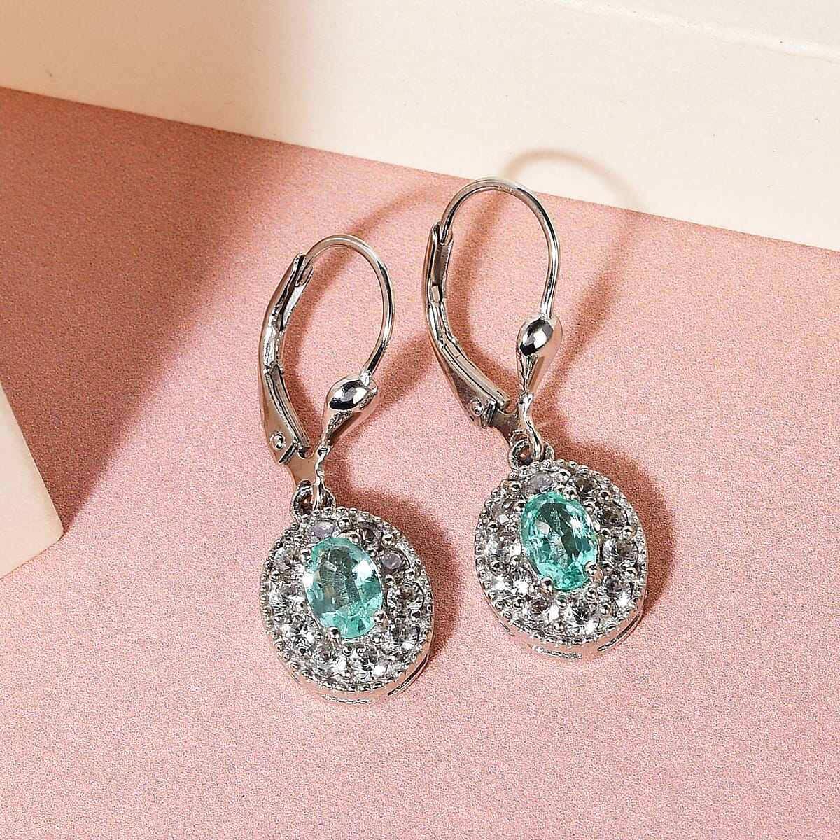 Ethiopian Emerald and White Zircon Lever Back Earrings in Platinum Over Sterling Silver 1.85 ctw image number 1