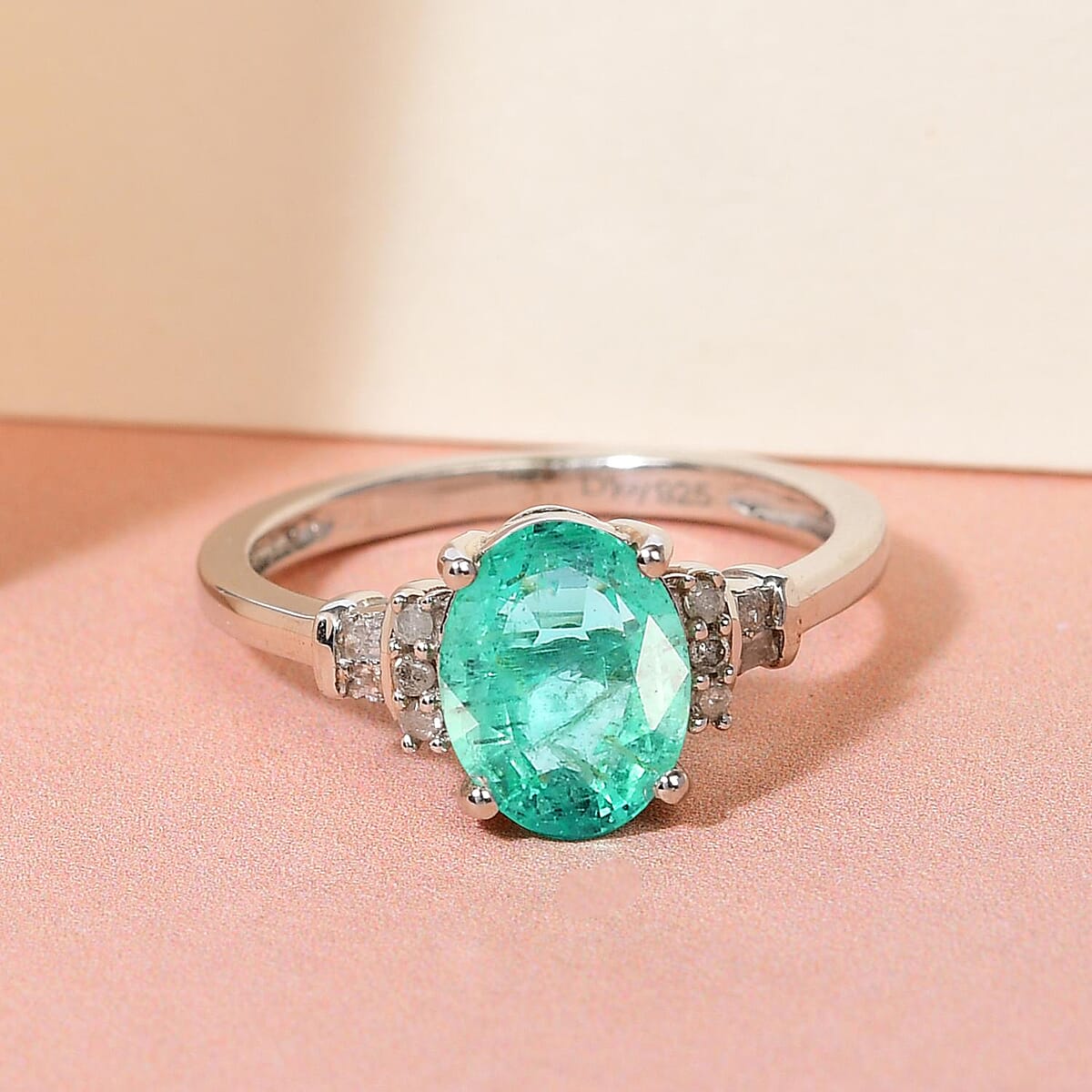 Ethiopian Emerald and Diamond Ring in Platinum Over Sterling Silver (Size 10.0) 1.70 ctw image number 1