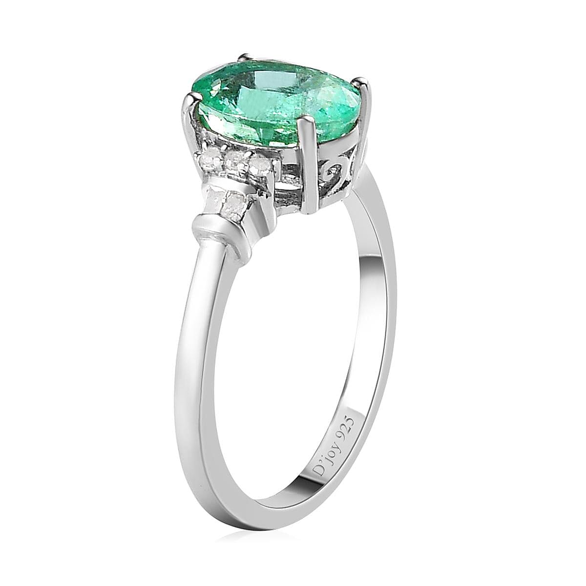 Ethiopian Emerald and Diamond Ring in Platinum Over Sterling Silver (Size 10.0) 1.70 ctw image number 3