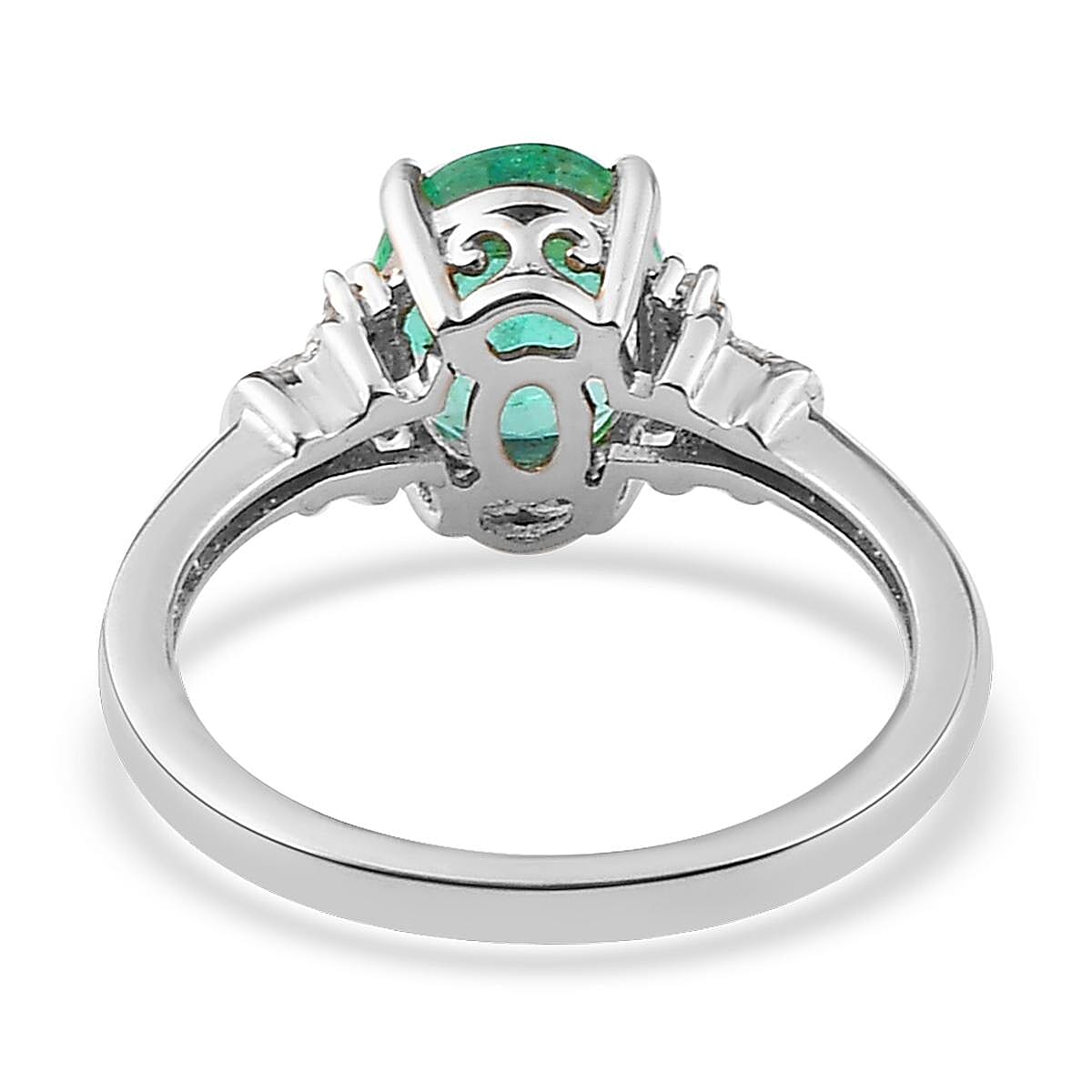 Ethiopian Emerald and Diamond Ring in Platinum Over Sterling Silver (Size 10.0) 1.70 ctw image number 4