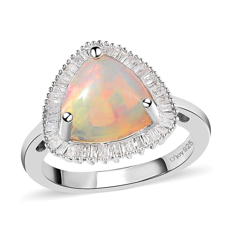 AAA Ethiopian Welo Opal and Diamond 2.35 ctw Halo Ring in Platinum Over Sterling Silver (Size 10.0) 