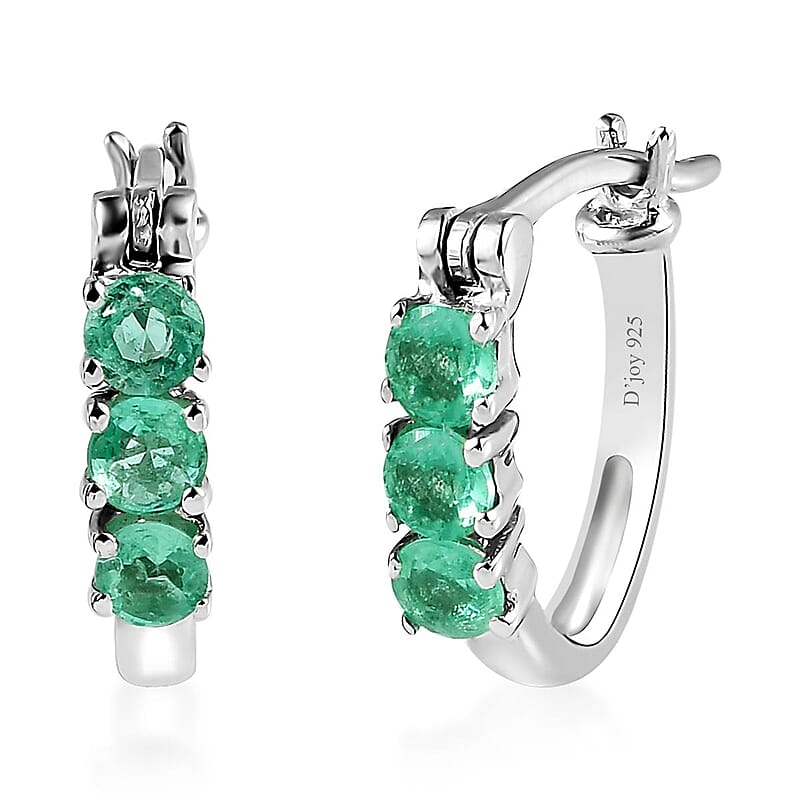 Ethiopian Emerald Hoop Earrings in Platinum Over Sterling Silver 0.65 ctw