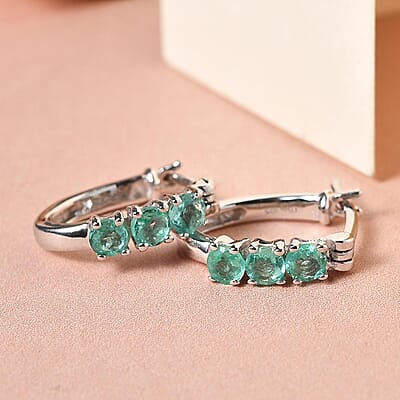 Ethiopian Emerald Hoop Earrings in Platinum Over Sterling Silver 0.65 ctw